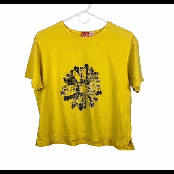 Liz & Co Yellow crop top with‎ daisy print size L - Picture 1 of 11